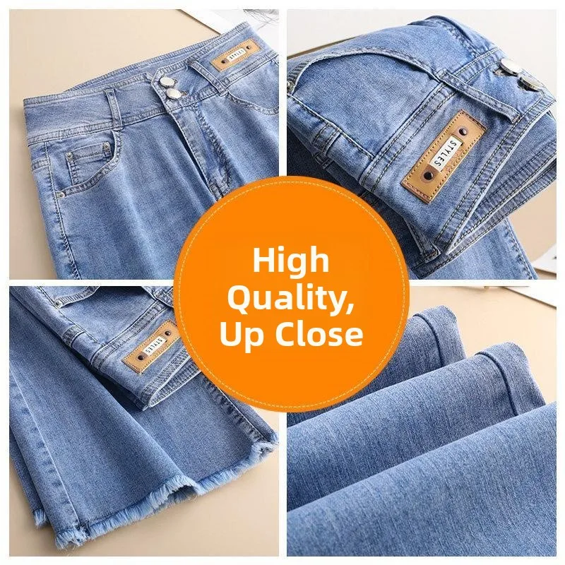 2026 New High Waist Korean Style Women\'s Jeans Casual Loose Fit Nine-Piece Frayed Hem Versatile Spring Autumn Denim Pants