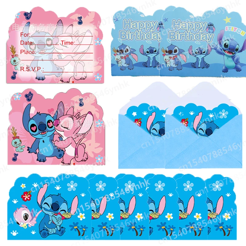 10pcs Disney Stitch Theme Invitation Card Mini Greeting Card Single-Page Type Event Birthday Party Supplies Partys Decoration