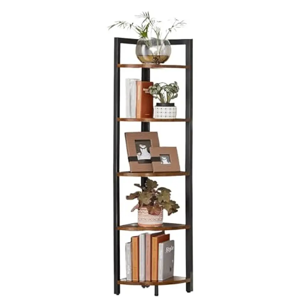 Corner Rack Plant Stand 5 Tier Bookshelf Storage Living Bedroom Steel Particleboard Shelf Stand Home Décor Shelf Stand Furniture