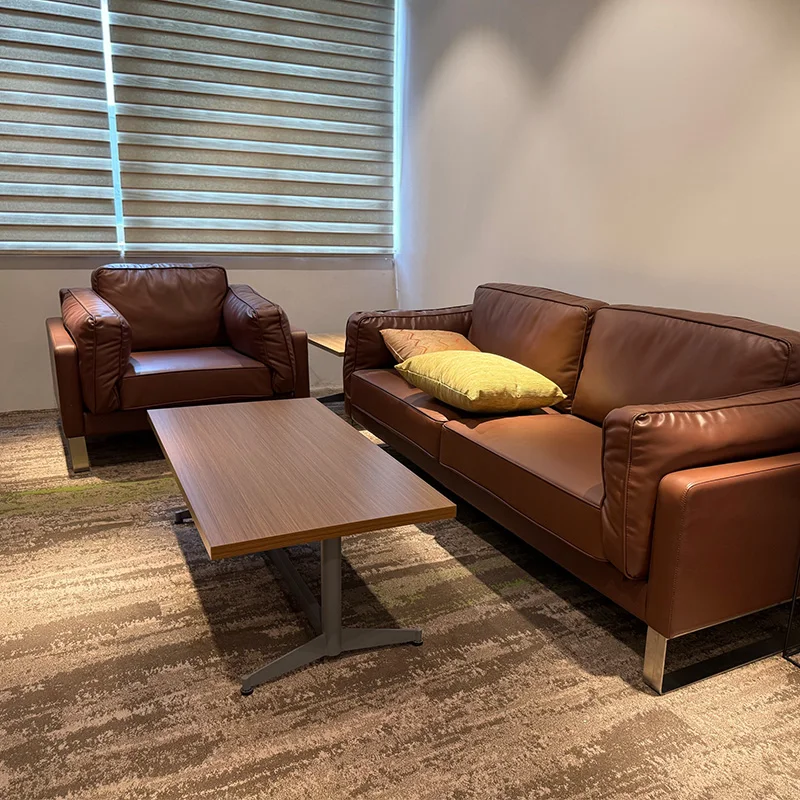

Modern Office Couch Furniture Commercial 1 2 3 Seater Office Sofa Set Brown Synthetic Leather Office Couch With Coffee Table