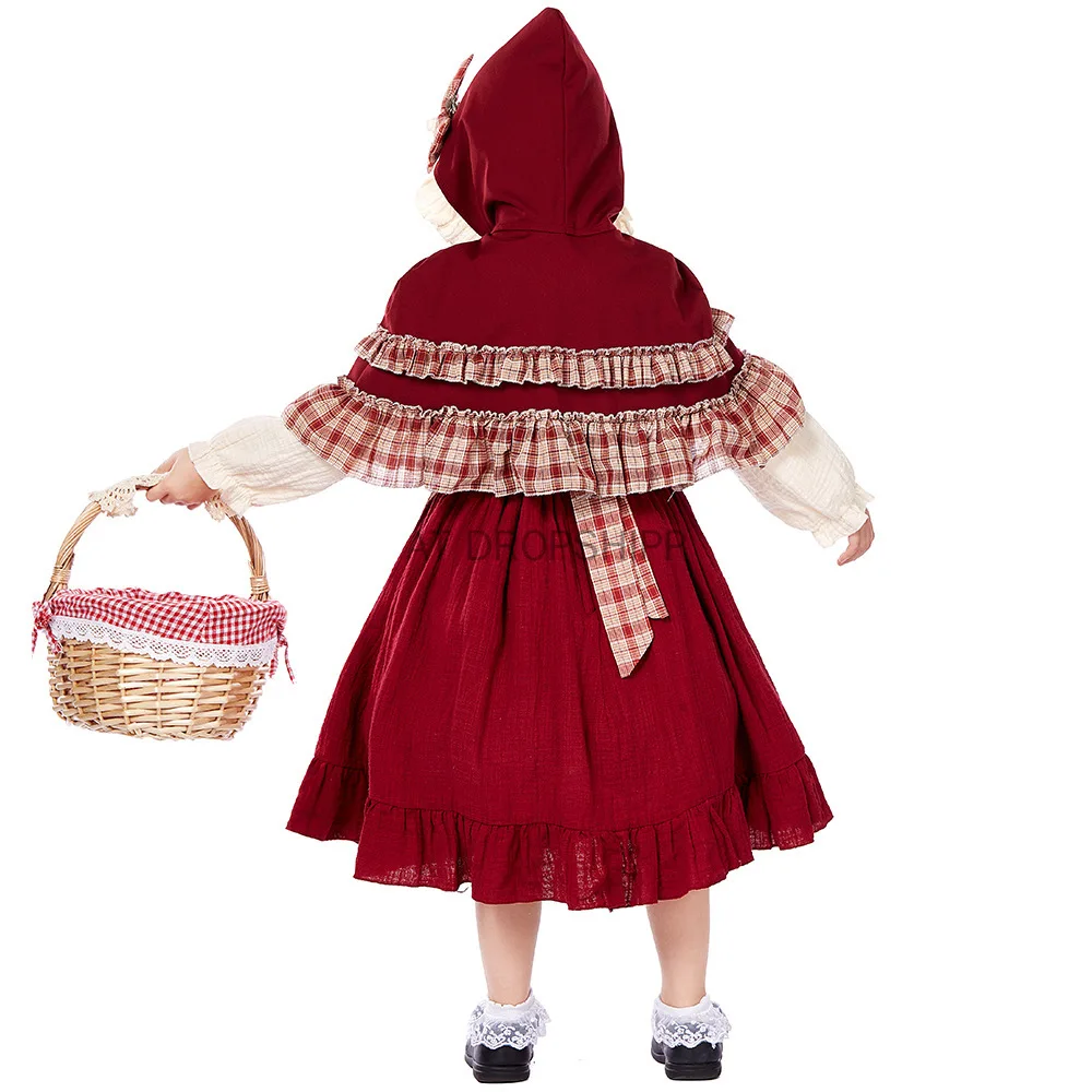 Mädchen Schule Leistung Dame kleine rote Reit haube Kostüm Kinder Lolita Märchenbuch Charakter Cosplay Weihnachten rotes Kleid