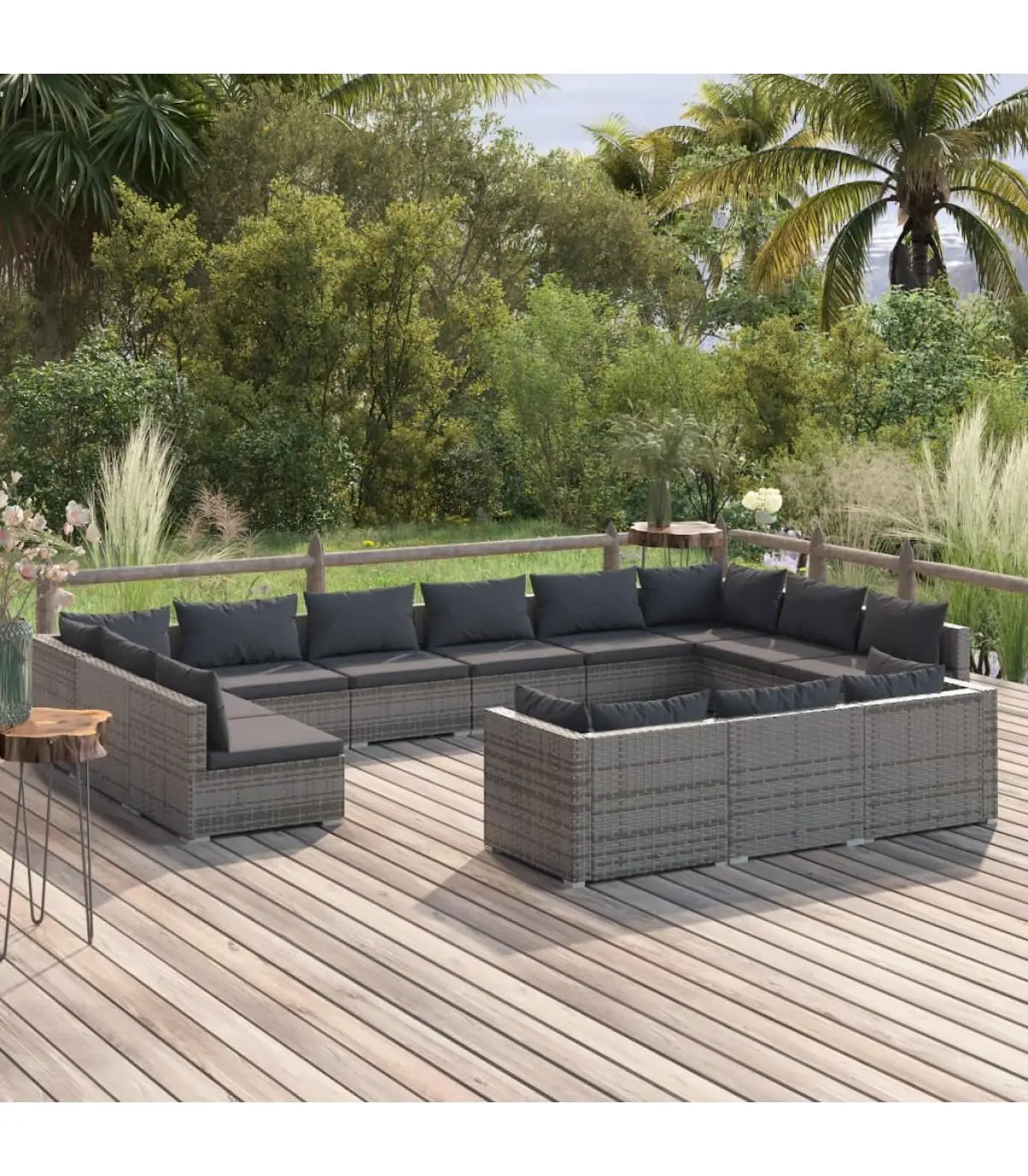 Garden sets garden furniture Set 13 PCs and cushions gray synthetic rattan