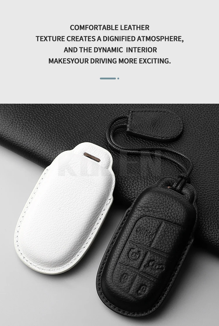 Echt leder Auto Schlüssel etui Abdeckung für Jeep Renegade Grand Cherokee Dodge Ram Ladegerät 1500 Heraus forderer Chrysler 300c Reise – Detail 3
