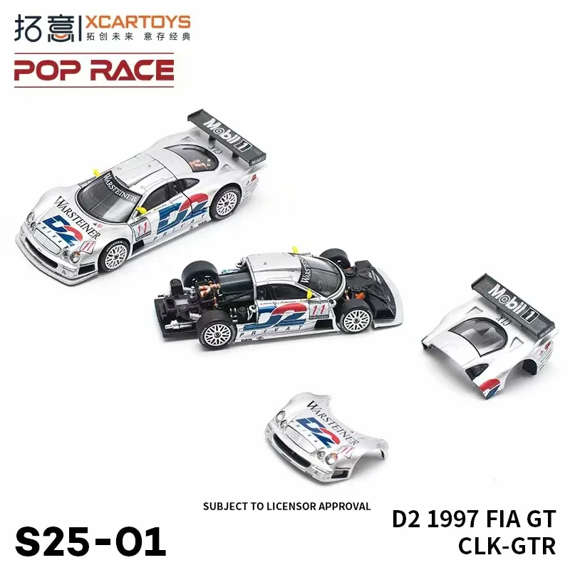 Xcartoys x POP RACE 1:64 MB CLK-GTR D2 1997 FIA GT Silver Diecast Model Car