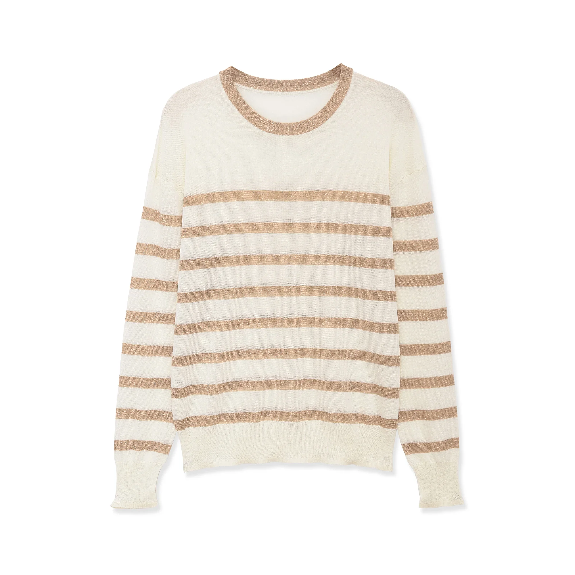Casual round Neck Long Sleeve Striped Knitted Sweater Spring 2026 New Arrival Women's Fashion Metal Color Line Weave Knitwear