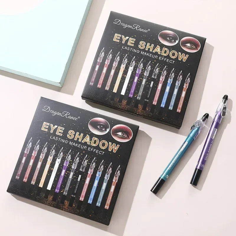 12 Pcs Glitter Eye Shadow Stick Set Pearl Shine Gloss Smooth Easy To Apply Multi Functional Eye Shadow Eyeliner Gift Set 2.5g*12