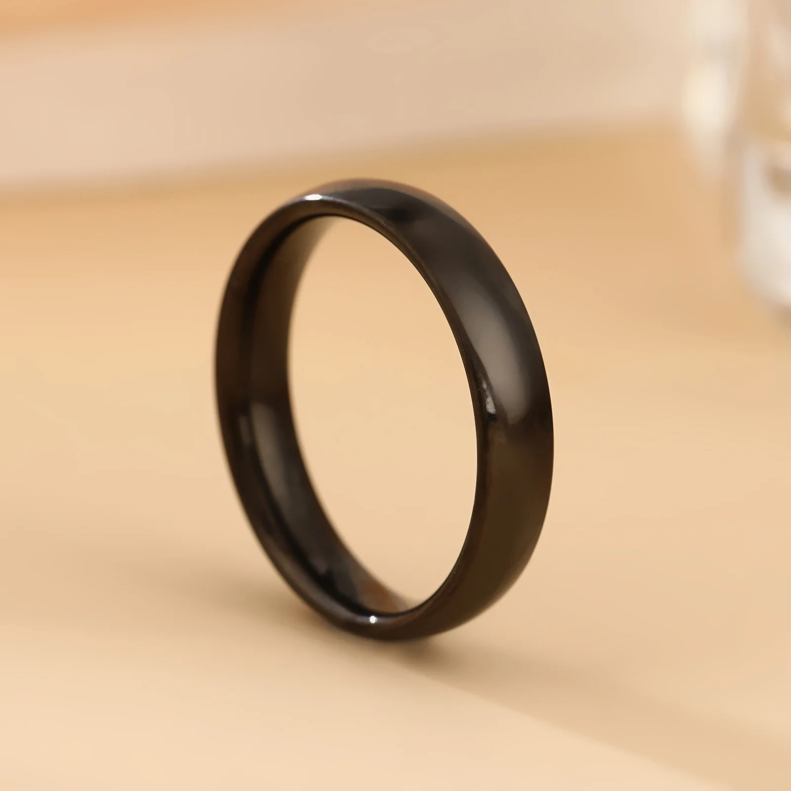 الفولاذ المقاوم للصدأ الذهب اللون 4 مللي متر حلقة واسعة النساء الرجال الحد الأدنى السلس العصرية خواتم زوجين مجوهرات الزفاف هدية بالجملة #4