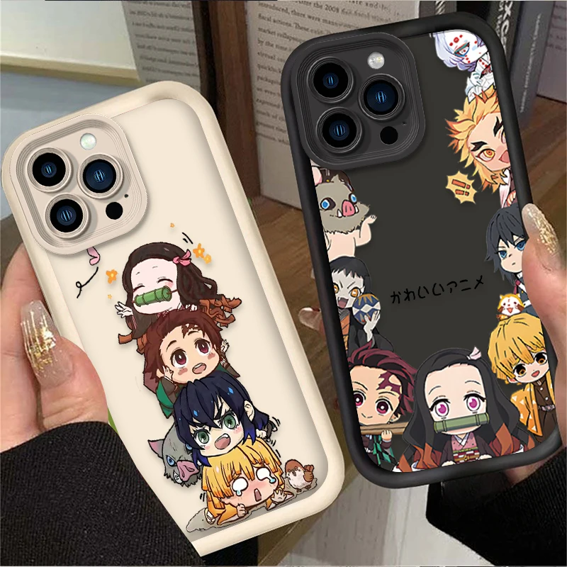 Coque de téléphone mate dessin animé Demon Slayer, étui antichoc pour iPhone 16 16E 15 14 13 12 11 Pro Max X XS X S Max XR SE 2020 SE4 7 8