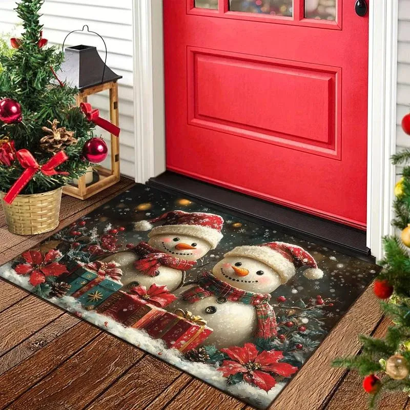 Fußmatte mit Weihnachtsmotiv, bedruckt, kleiner Teppich, fröhliche Worte, Zuhause, Schlafzimmer, Wohnzimmer, Eingang, Bodenmatte, Küche, Badezimmer, Teppich
