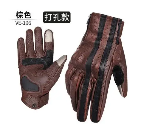 

VEMAR Vintage Leather Motorcycle Racing Glove Guantes Moto Luvas Full Finger Motocross MTB Biker Gloves Touchscreen Knight Glove