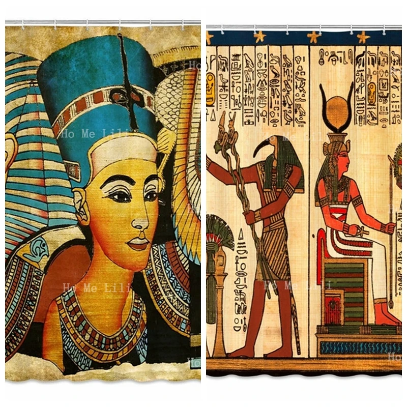 

Egyptian Theme Designer Style Akhnaton Pharaoh Tutankhamen Shower Curtain Ancient Egypt Ethnic Bathroom Decor