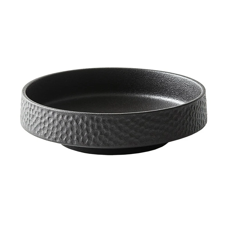 Anti-scratch Ceramic Salad Deep Plate Retro Rice Bowl Hammer Pattern Shallow Mouth Pasta Plate Western Restaurant Tableware