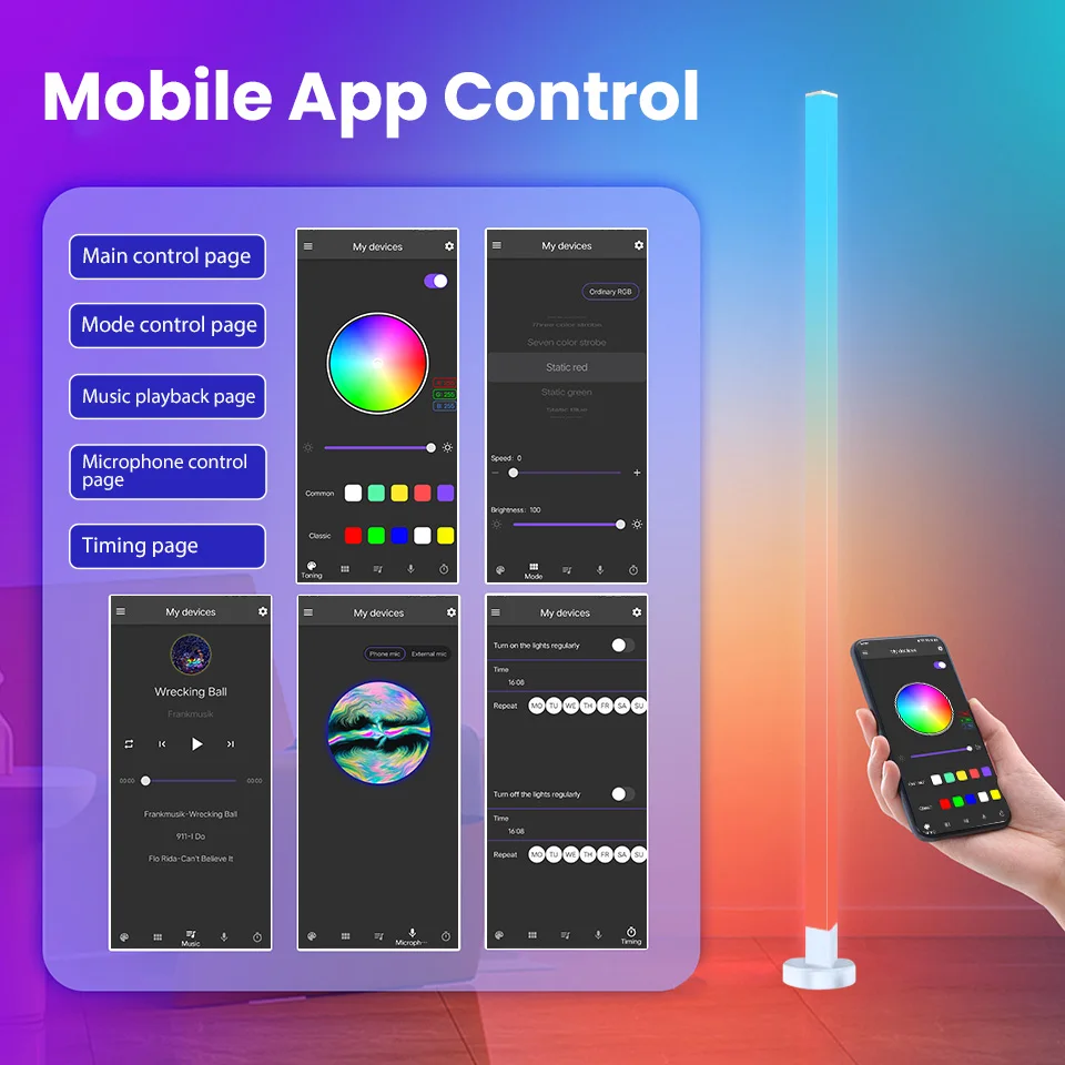 150 سنتيمتر الذكية الزاوية مصباح أرضي عكس الضوء APP التحكم RGB LED الحديثة المزاج الإضاءة حامل أضواء لغرفة النوم الألعاب غرفة المعيشة #6