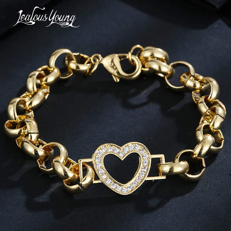 

Gold Color Cubic Zirconia Heart Shape Couple Bracelet for Women Men Charm Bracelets Jewejry Gift