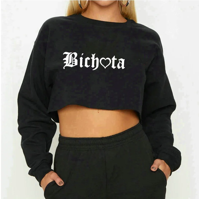 Bichota Cropped Navel Sweatshirt, Bichota Sweatshirt, Karol G Cropped Top Fan Gift Girls Round Neck Casual Simple Women Pullover