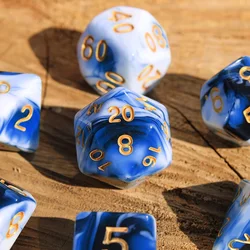 Blue Marbled Dice para DND Dungeons and Dragons, jogos de mesa, D & D RPG, Tabletop Roleplaying, 7pcs por conjunto