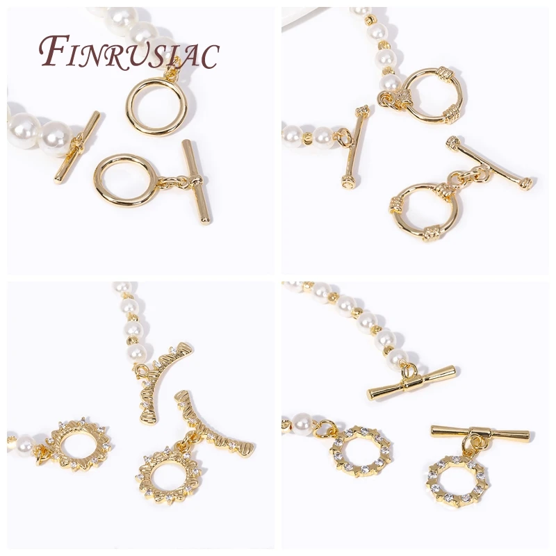 7 Styles Fashion End Beads Toggle Clasps 14k Gold Plated Metal Zircon Round/Heart OT Clasp Lock For DIY Jewelry Making Supplies