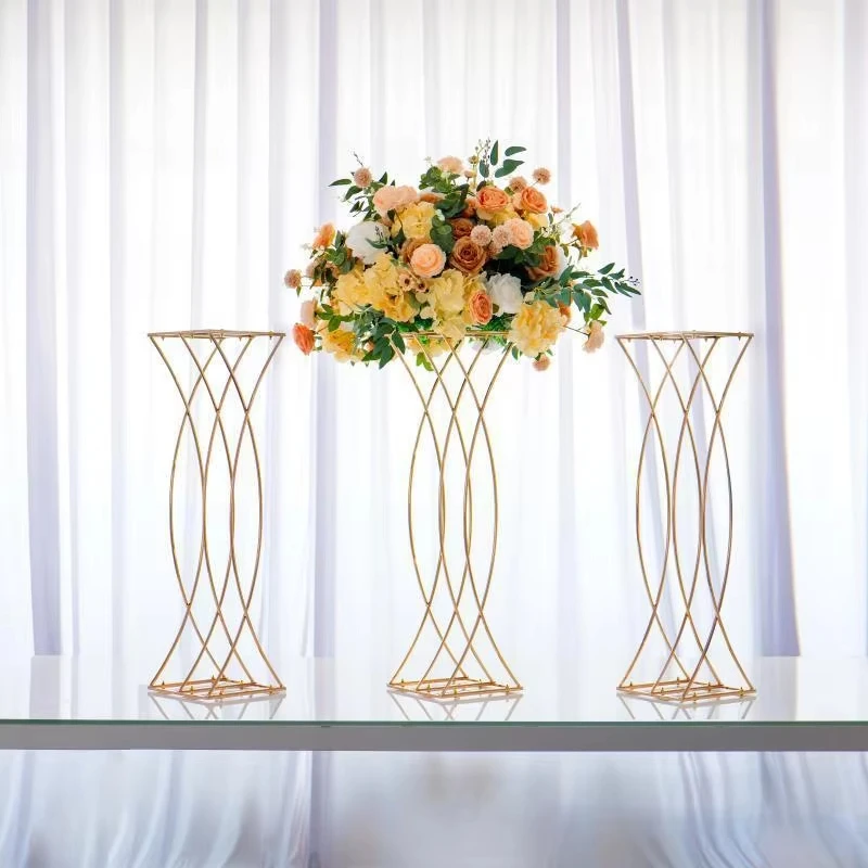 4-10 Stück romantische 80 cm abnehmbare goldene Hochzeitsblumenständer, einfacher Gang, zentraler Metall-Dekorationsrahmen, für Veranstaltungen und Zeremonien – Detail 7