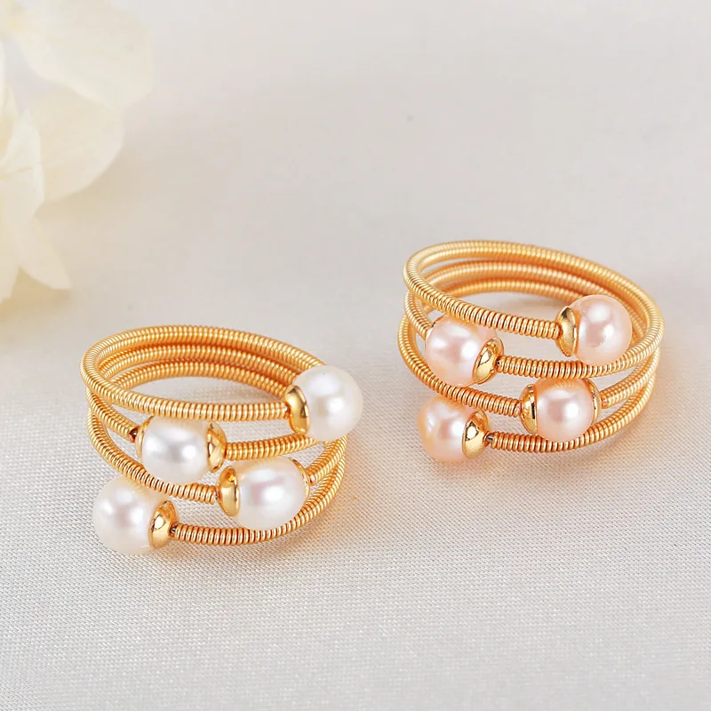 

Real freshwater pearl ring light luxury multi-layer winding design index finger simple handmade winding jewelry new