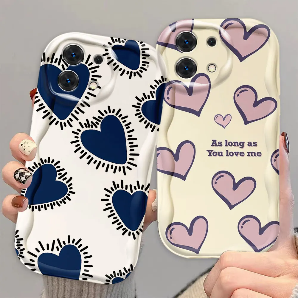 Happy Love Heart Cover 3D Wave Phone Case For Redmi A1 A2 A3 K30 K40 K50 9T 9A 10 10C 12 12C 13C 14C TPU Case Funda Capa