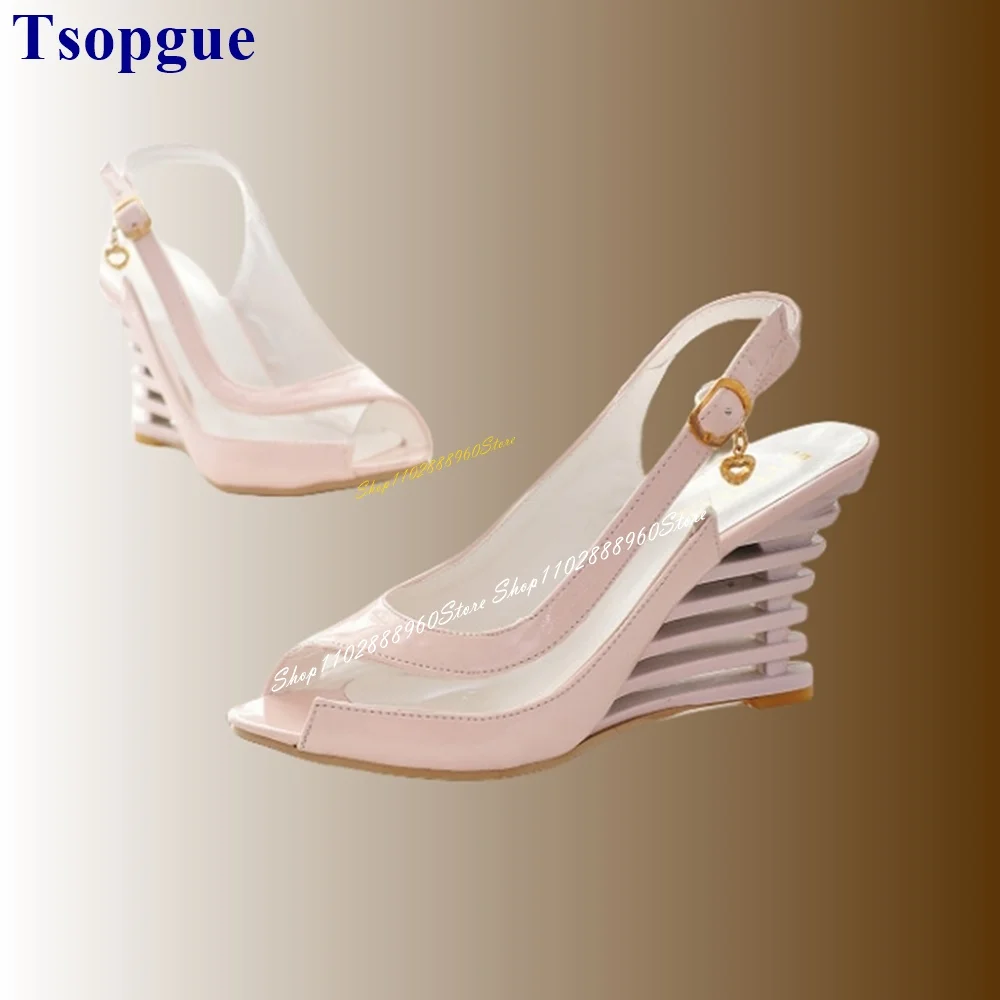 Stilvolle schwarze Spleiß Sling back Sandalen hohle Keile Absatz Frauen Schuhe Rücken Riemen Peep Toe 2024 modische Zapatos Para Mujere