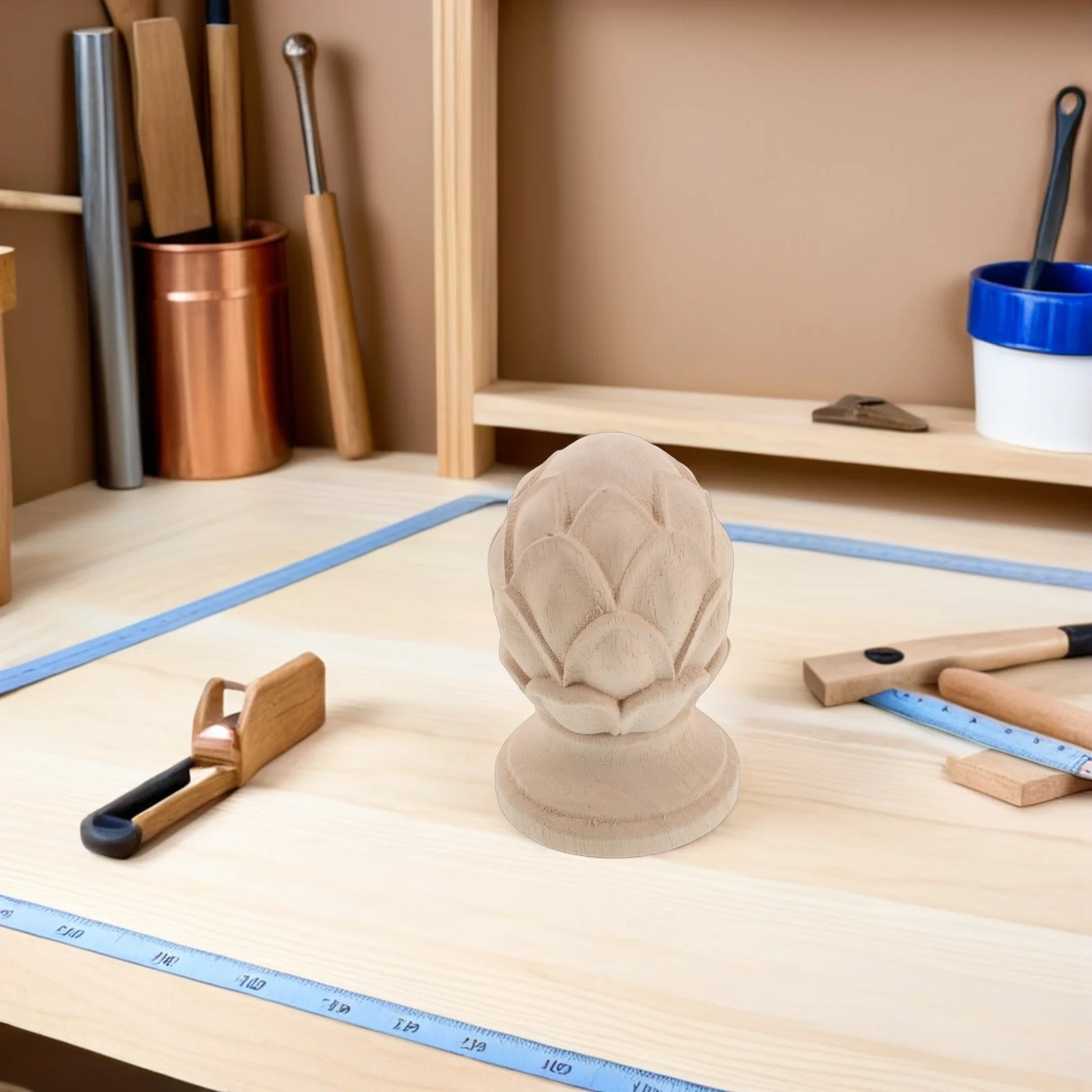 

Solid Wood Finials 10 X 15Cm Handcrafted Stair Post Cap Bed Wood Topper Unfinished Carved Column End for DIY Furniture Garden