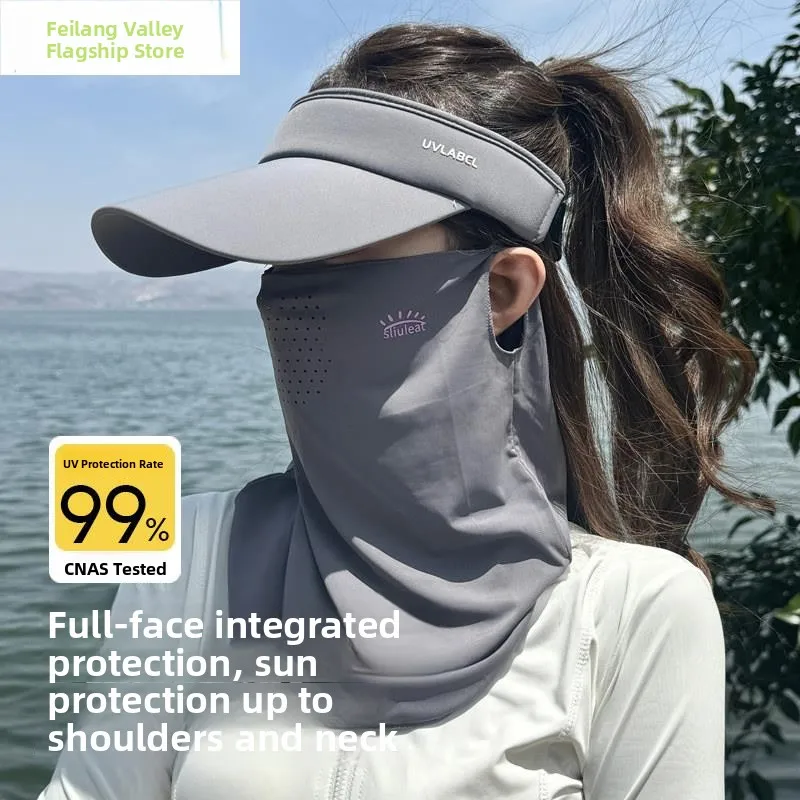 

Маска для лица из ледяного шелка с УФ-защитой, унисекс, летняя, солнцезащитная, на все лицо, дышащая, для велоспорта, со встроенной защитой шеи