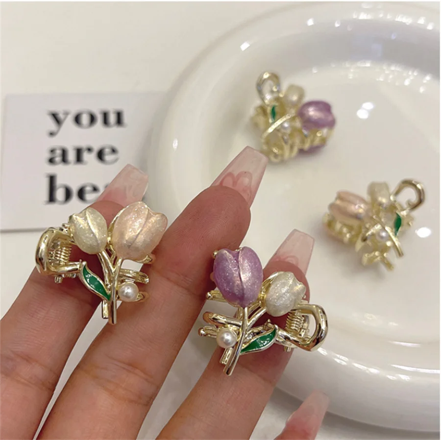 New exquisite flower pearl small clip clip hair clip ladies pink sweet broken hair side bangs clip hair accessories headdress