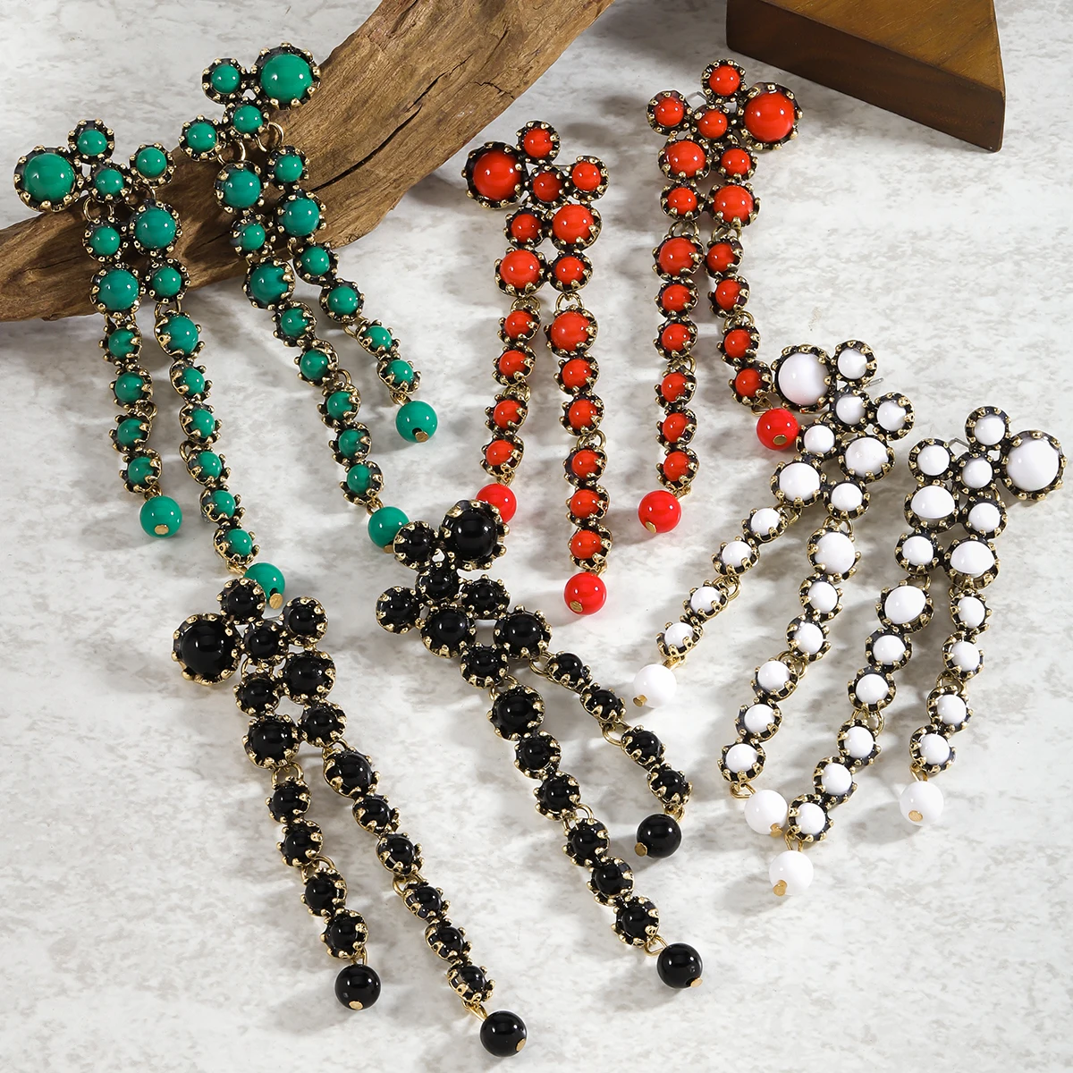 ZAA Resin Stone Earrings Vintage Geometric Pendant Drop Earrings Elegant Textured Drop Earring For Women Banquet Party Accessory