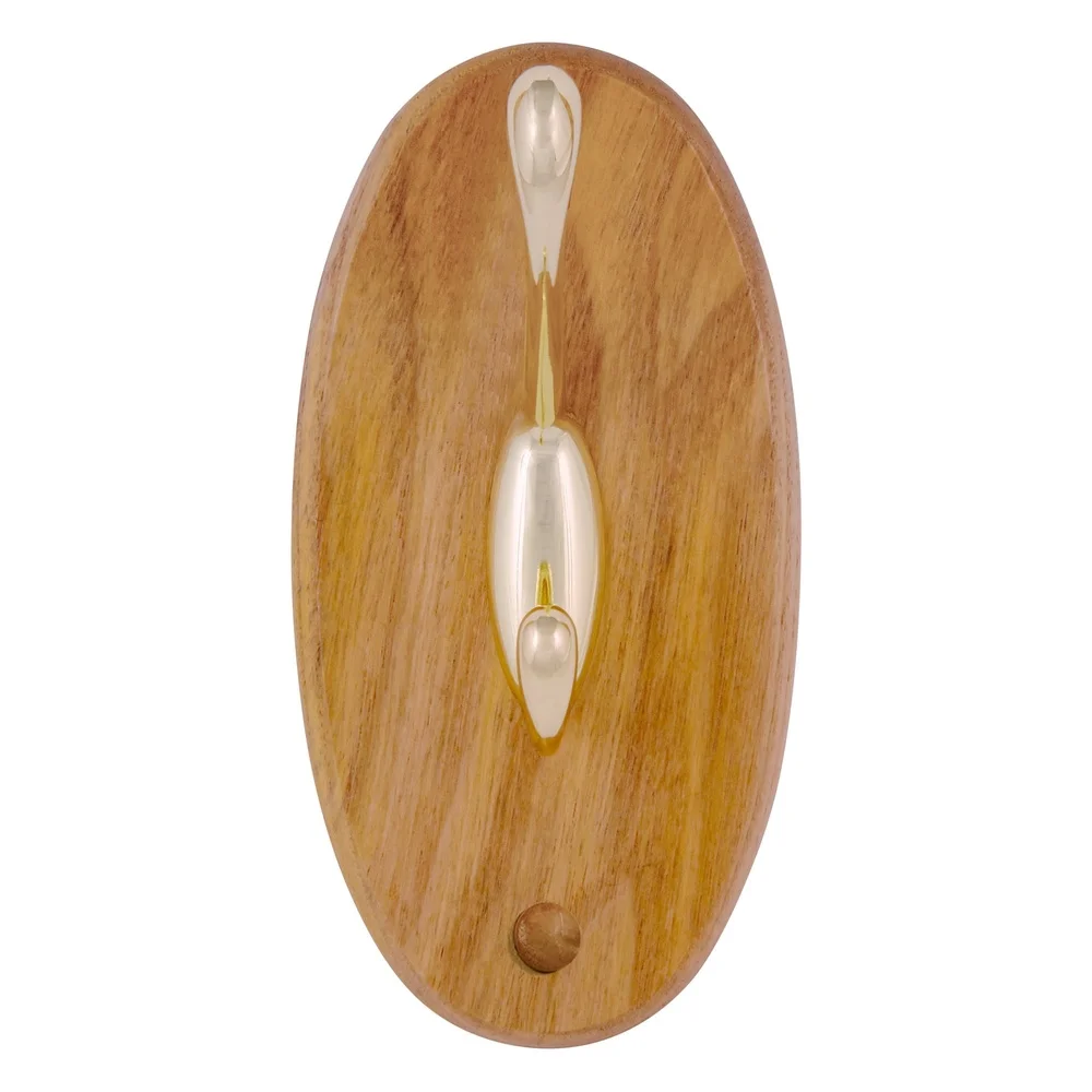 Rustic Double Robe Hook Honey Oak Wood Bathroom Kitchen Closet Wall Mount Easy Installation Durable Accessory