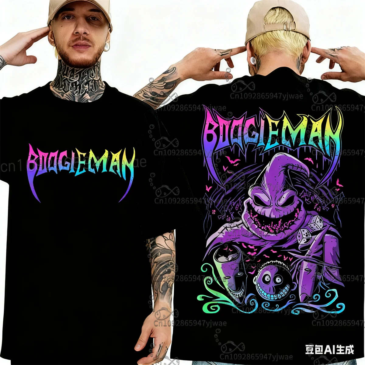 عيد الميلاد تخويف نمط Oogie Boogie الكرتون المطبوعة القطن قصير الأكمام الصيف س الرقبة الأطفال الكبار ملابس الشارع الشهير عادية تي شيرت