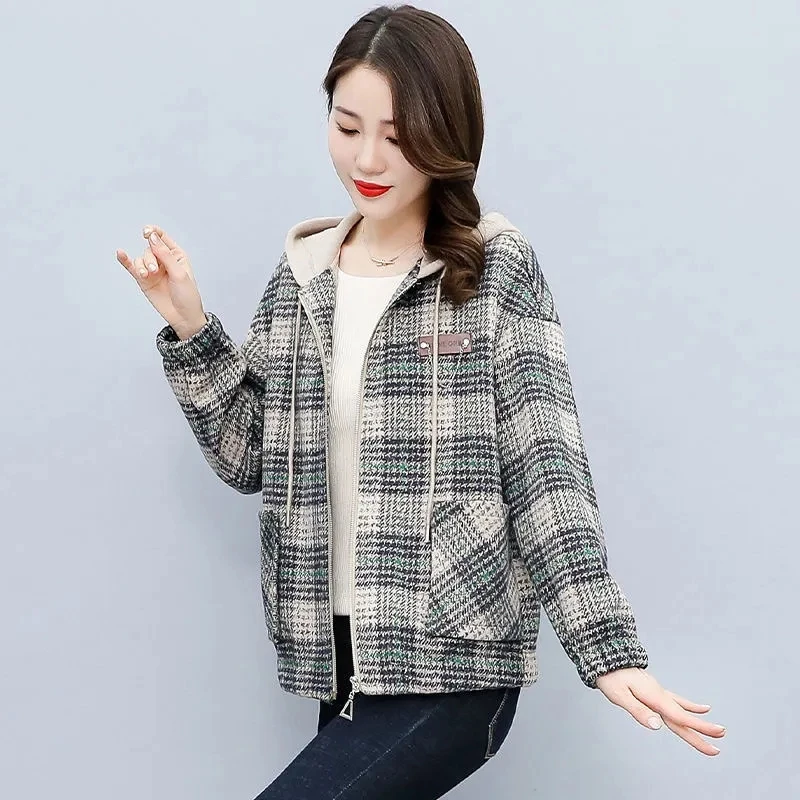 Moda versione coreana cappotto corto da donna primavera autunno 2022 nuovo stile cerniera per il tempo libero cappotto con cappuccio giacca da donna a reticolo sciolto