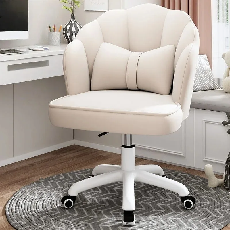 Rotatable Bedroom Makeup Chair Adjustable Height Office Chair Backrest With Pillow Light Luxury Dressing Chair Soft Back