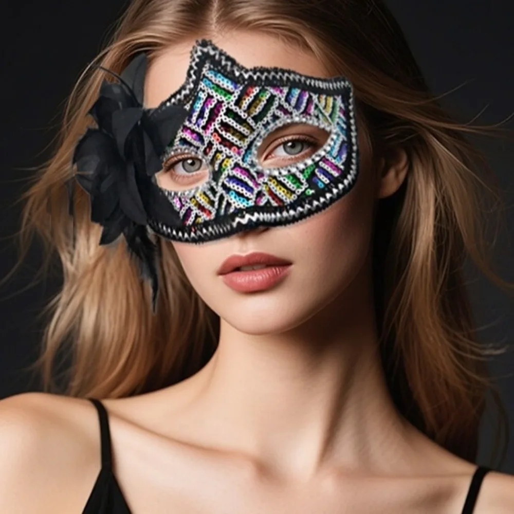 เลื่อมหน้ากากปาร์ตี้ฮาโลวีน Feather Halloween Dressing ครึ่งหน้าคอสเพลย์ Prop Party เครื่องแต่งกายหน้ากากดอกไม้สุภาพสตรี