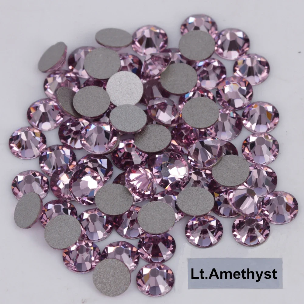 

ss3-ss34 Light Amethyst Nail Art Rhinestones, Glue On Glass Stones, Flat Back Non Hotfix Crystals