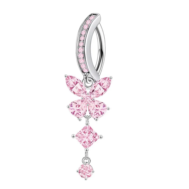 Rosa Schmetterling Bauchnabel Piercing Schmuck Frauen Cz Nabel Barbell Mode Kristall Reverse Gebogene Bauch Ringe Piercing Ombligo