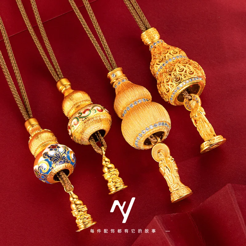 

New Chinese Style Point Diamond 9999 24K Real Gold Enamel Color Brushed Hollow Hoist Pulling Pendant Braided Necklace