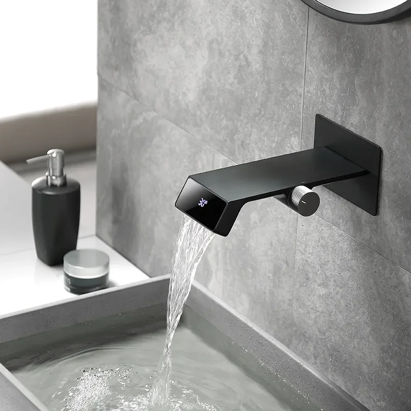 Brushed Grey/White/Black/Chrome Brass Wall Mounted Waterfall Bathroom Basin Faucet Hot And Cold Water Mixer Concealed Faucet