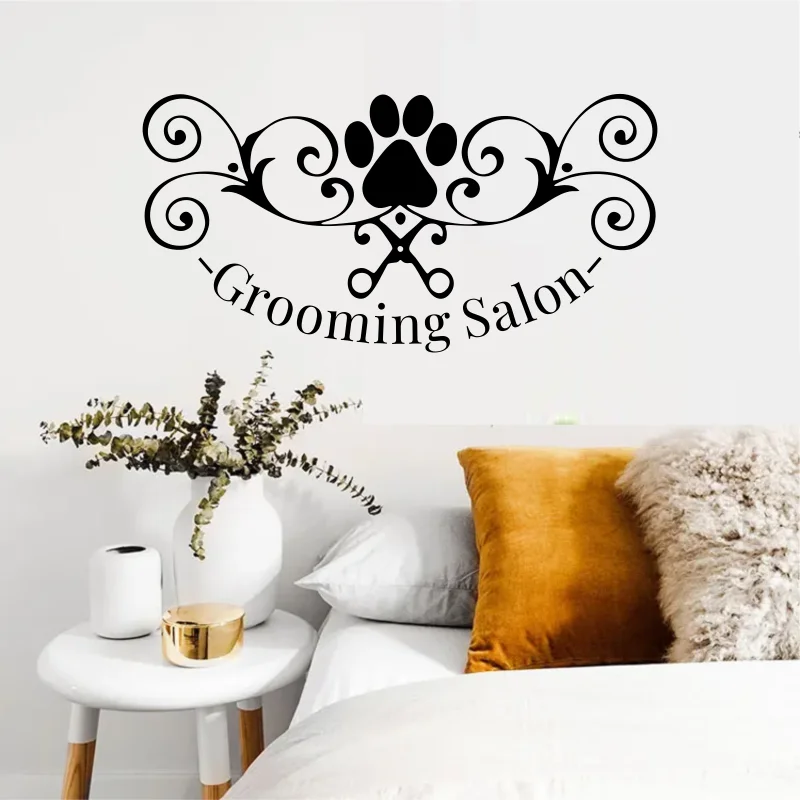 

Pet Grooming Salon Wall Decals Dog Claw scissors Pet Shop window Decor Vinyl Sticker Removable Pet Salon Decoration Mural 368