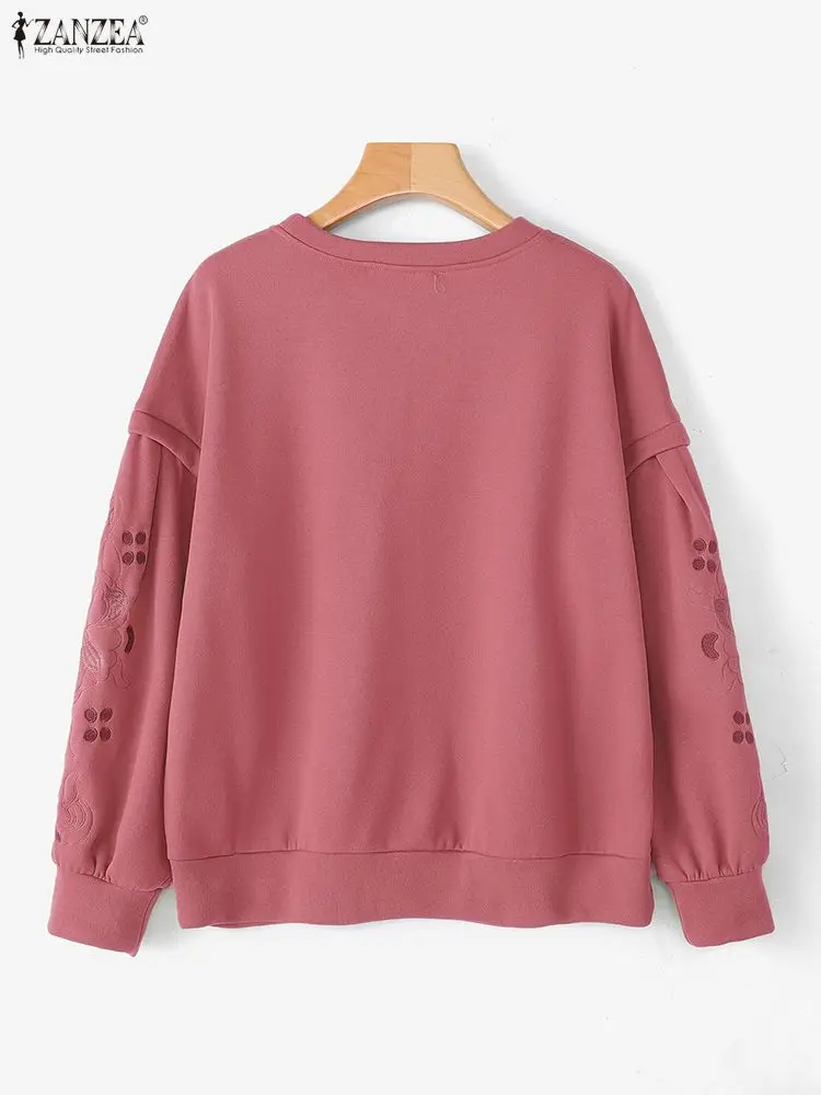ZANZEA Autumn Sweatshirts Women Long Sleeve Embroidery Pullovers Casual Solid O-Neck Fashion Sweatshirt 2025 Winter Outerwear
