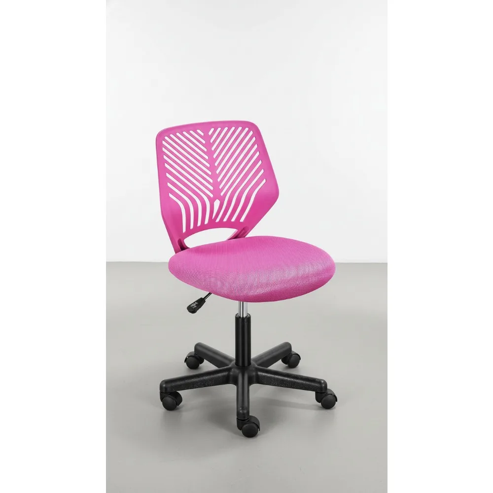 كرسي دراسة لطيف بدون ذراع منخفض الظهر مع دعم قطني كرسي مكتب دوار قابل للتعديل للطلاب في المنزل وغرفة النوم والمدرسة، أحمر وردي #1