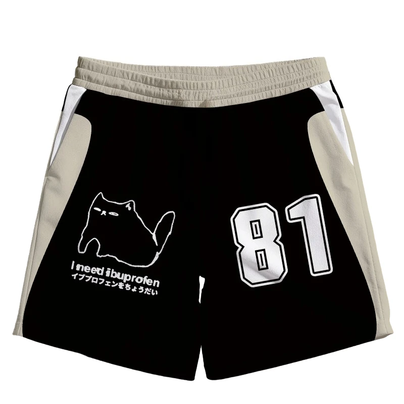 Mourning Style Simple Pen Black Cat Splicing 3D Printing Simple Casual Sports Breathable Training Men and Women Daily Shorts