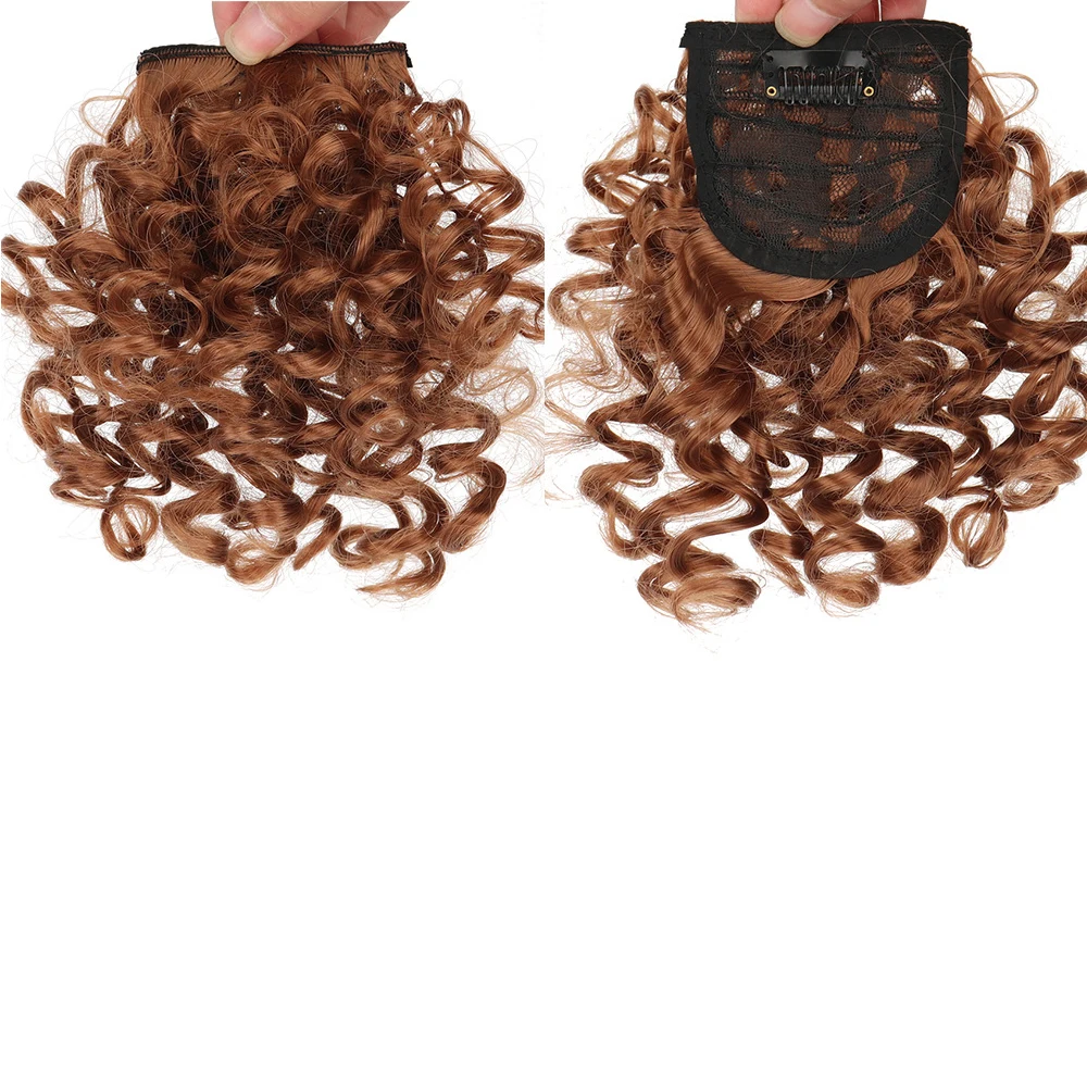 Synthetic Curly Bangs for Women Afro Puff Kinky Curly Bangs Clip In Hairpieces Natural Style Heat Resistant Fiber Hair Extension