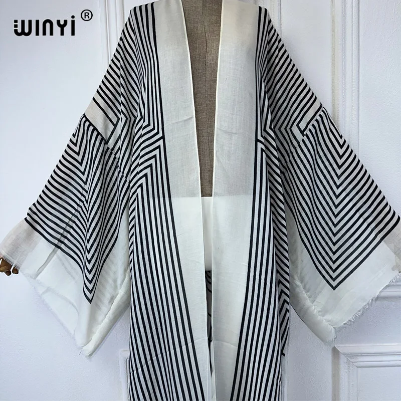 WINYI Africa summer kimono maxi dress beach cover up open front Cardigan boho coat Geometric print kaftan beach outfits women