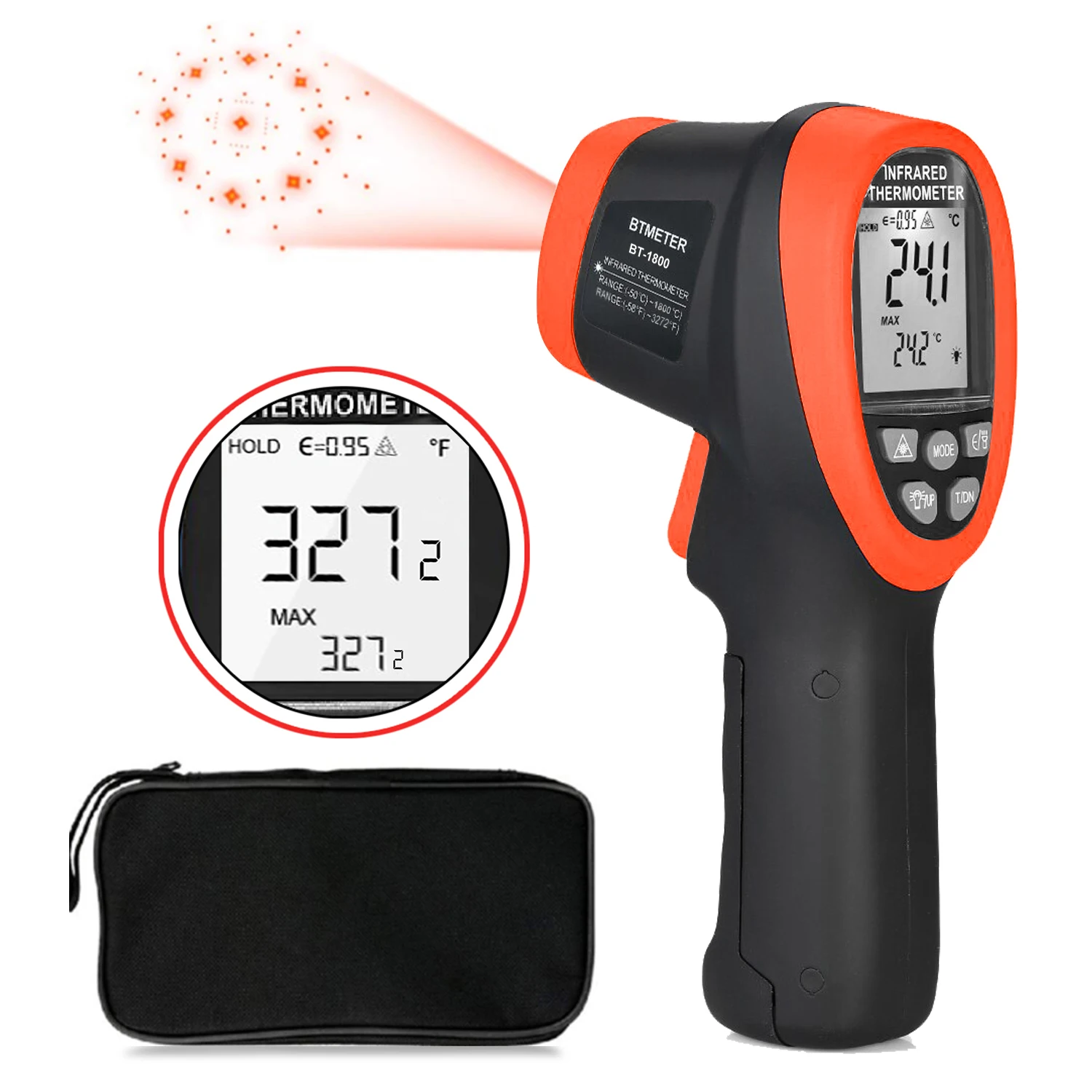 Non Contact Infrared Thermometer D:S Ratio Laser Industrial Temperature Gun -50℃~1800℃ Digital Pyrometer Adjustable Emissivity