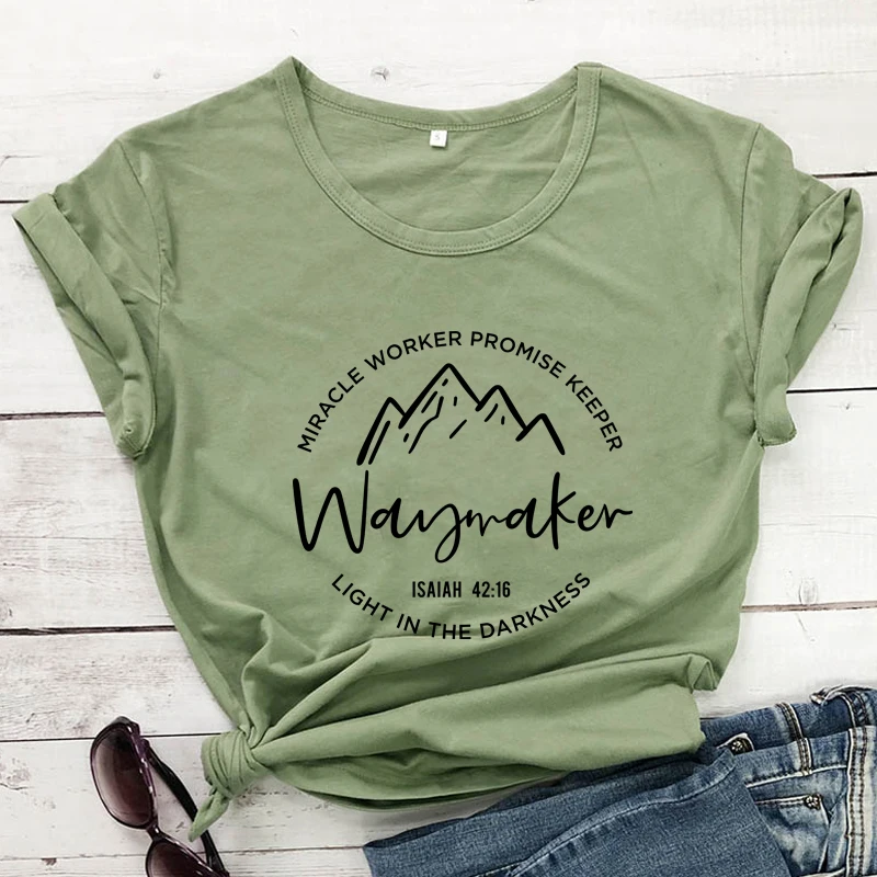 

waymaker isaiah 42:16 T-shirt religious Women Short Sleeve Christian inspirational bible Tshirt