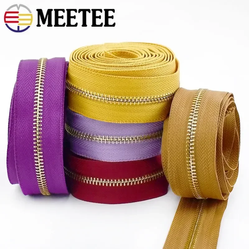 2/5Yards Meetee 5# Open-End Metal Zippers Tape Decorative Bag Clothes Backpack Repair Continuous Zips DIY Sewing Accessories