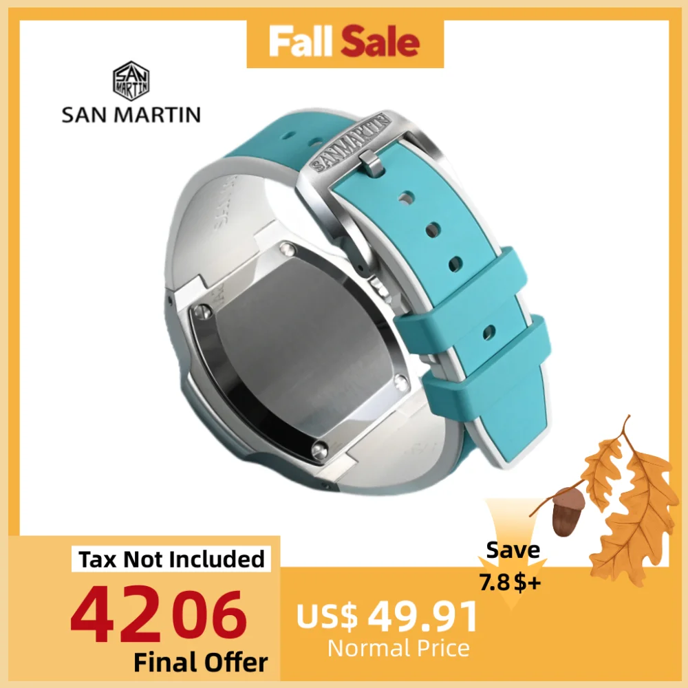 

San Martin 24mm FKM Rubber Strap Fuoroelastomer Watchband 316L Stainless Steel Pin Buckle Durable Correa Reloj SF0009