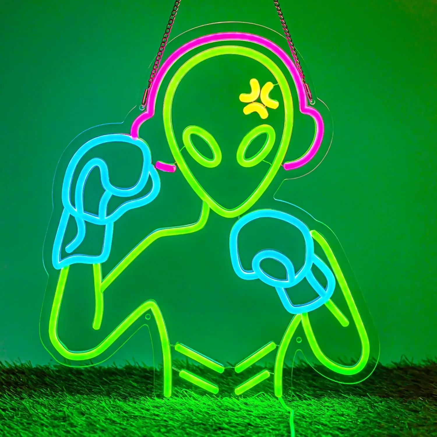 الملاكمة الأجانب النيون تسجيل USB عكس الضوء LED ضوء النيون تسجيل لعبة غرفة نوم بار حفلة صالة الألعاب الرياضية الملاكمة حلقة جدار ديكور الهدايا #1