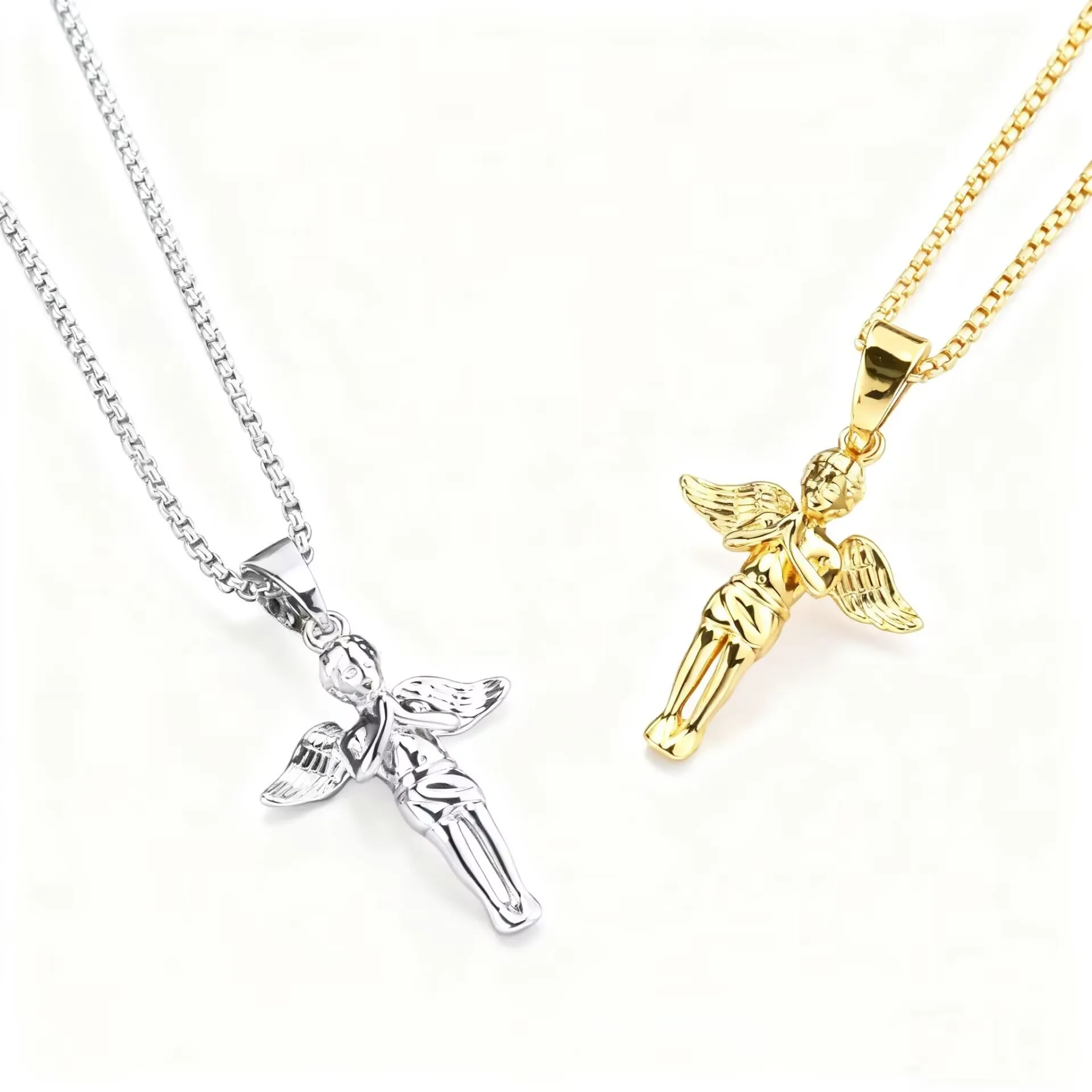 

Stainless Steel Small Cute Hands Pray Angel Pendant Necklace Metal Pendant Men Women Vintage Necklace Silver with Chain 24inch